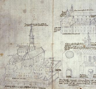 Handzeichnung von Kloster Ochsenhausen aus dem 15. Jahrhundert