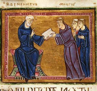 Benedikt von Nursia übergibt seine Regel