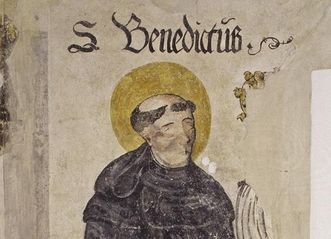 Bildnis des hl. Benedikt auf einer Wandmalerei in der Prälatur von Kloster Ochsenhausen