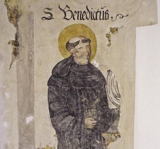 Spätgotische Wandmalerei des hl. Benedikt in der Prälatur von Kloster Ochsenhausen