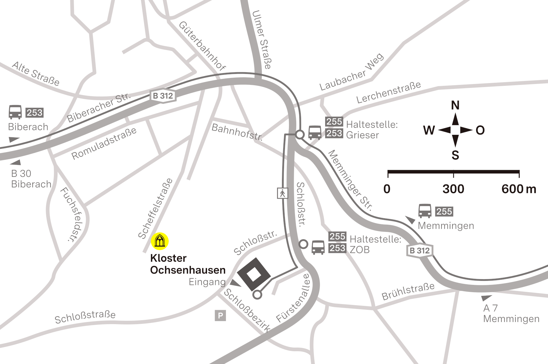 Anfahrtsskizze zum Kloster Ochsenhausen