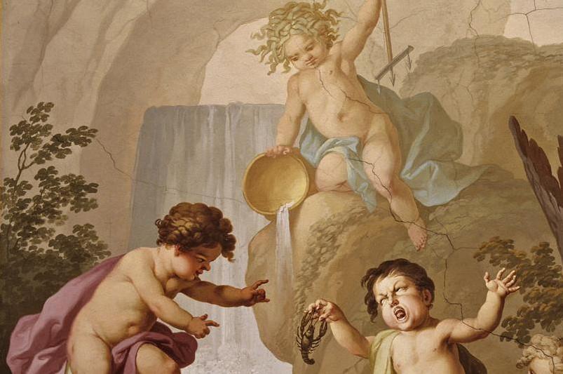 Deckenfresko mit der Allegorie des Wassers von Johann Joseph Anton Huber im Amarium von Kloster Ochsenhausen, 1787