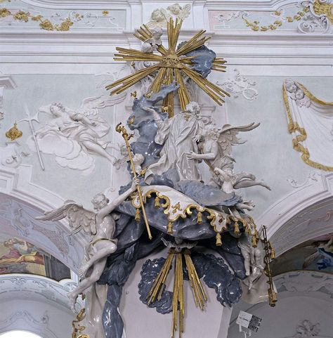 Kloster Ochsenhausen, Detail, Darstellung des Heiligen Benedikt im Kanzeldach der Klosterkirche