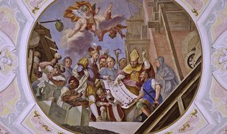 Deckenfresko im Mittelschiff der Klosterkirche von Kloster Ochsenhausen