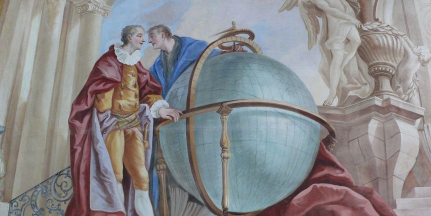 Der Erdglobus, Ausschnitt aus einem Gemälde in der Galerie des Bibliothekssaals von Kloster Schussenried
